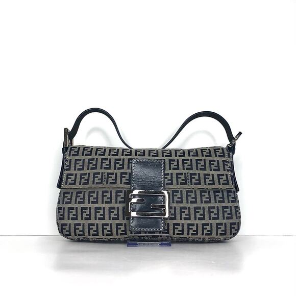 Vintage Fendi Zucchino Navy Blue FF Monogram Baguette Shoulder Bag - Picture 1 of 12